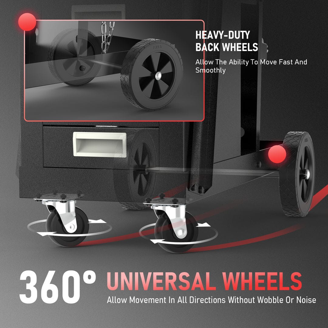 Heavy Duty Welding Cart with Drawers for MIG/TIG/Plasma Cutters, Tilt or Flat Top Design, Large Storage & 360° Rolling Wheels - Image 4