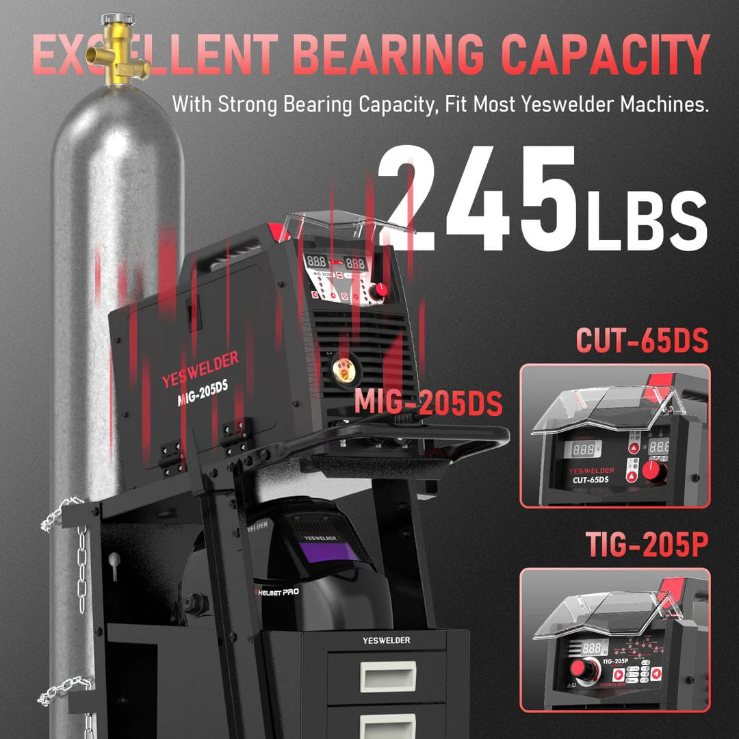 Heavy Duty Welding Cart with Drawers for MIG/TIG/Plasma Cutters, Tilt or Flat Top Design, Large Storage & 360° Rolling Wheels - Image 6