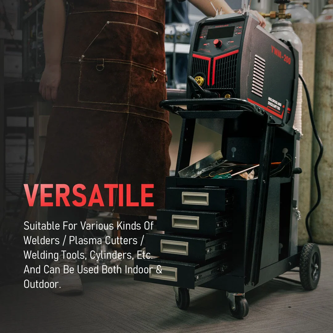 Heavy Duty Welding Cart with Drawers for MIG/TIG/Plasma Cutters, Tilt or Flat Top Design, Large Storage & 360° Rolling Wheels - Image 8
